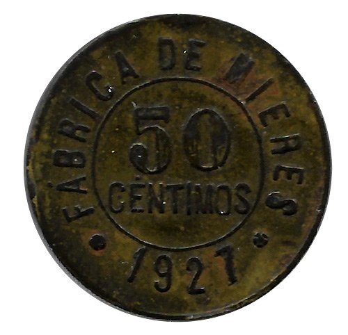 Jetón o Ficha Fabrica Mieres 50 Cent. 1927