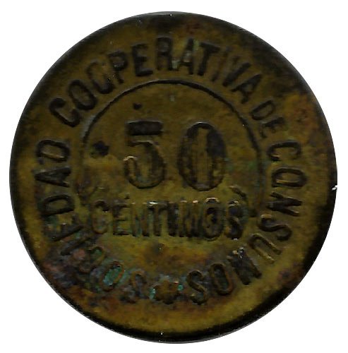 Jetón o Ficha Fabrica Mieres 50 Cent. 1927 - Imagen 3