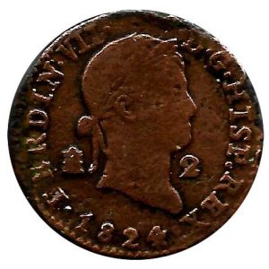 Moneda 1824. 2 Maravedis Fernando VII (1824).Segovia MBC