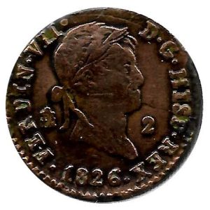 Moneda 1826. 2 Maravedis Fernando VII (1826).Segovia MBC