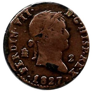 Moneda 1827. 2 Maravedis Fernando VII (1827).Segovia MBC
