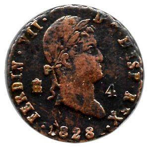 Moneda 1828. 04 Maravedis Fernando VII (1828 Segovia).MBC-