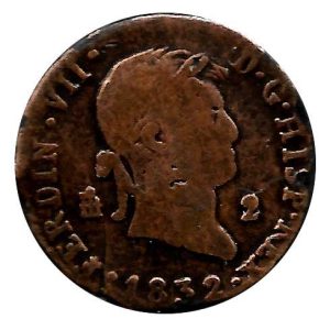 Moneda 1832. 2 Maravedis Fernando VII (1832).Segovia MBC