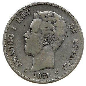Moneda Amadeo I 05 Pesetas 1871 *18.73 (DEM) .MBC-