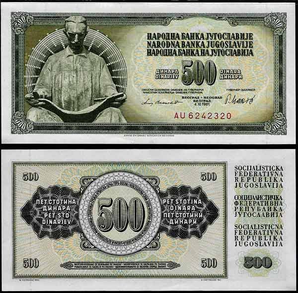 Billete Yugoslavia 00000000500 Dinara 1981 SC P91b