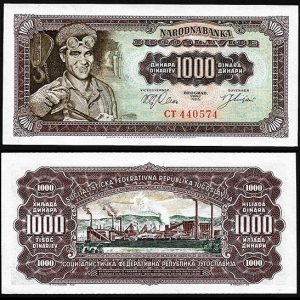 Billete Yugoslavia 00000001000 Dinara 1963 SC P75
