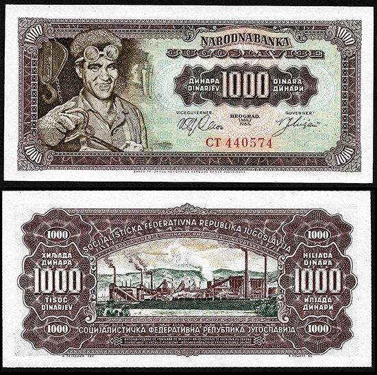 Billete Yugoslavia 00000001000 Dinara 1963 SC P75