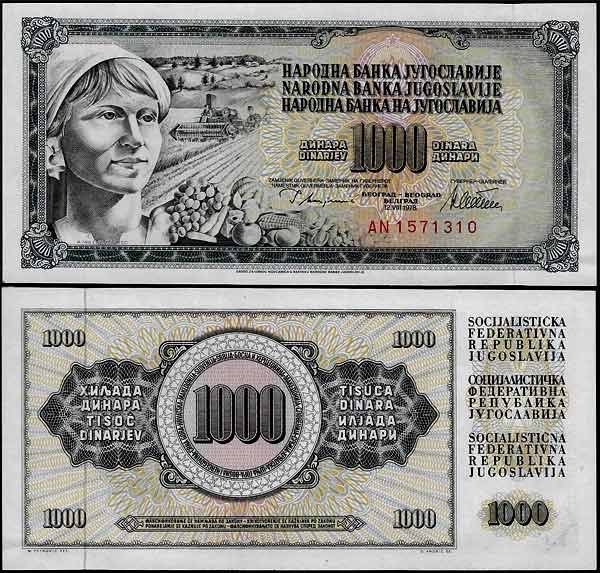 Billete Yugoslavia 00000001000 Dinara 1978 SC P92c