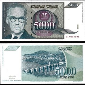 Billete Yugoslavia 00000005000 Dinara 1992 SC P115