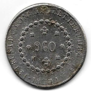 Moneda Brasil 960 Reis 1824R Pedro I – Sobre 8 Reales Español –