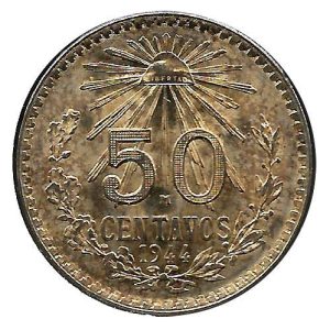 Moneda México 0,50 centavos 1944. S/C-