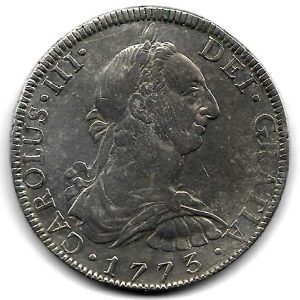 Moneda 1773. 08 Reales Carlos III 1773 FM Mexico. MBC+