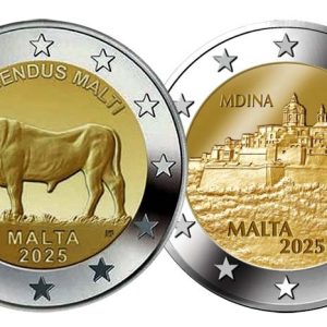 Moneda 2 euros de Malta 2025 (Pareja) Buey y Mdina