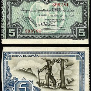 Billete Banco de España – Bilbao 0005 pesetas 1937 MBC+