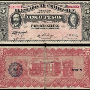 Billete Mexico  00005 Pesos 1915 MBC- – Chihuahua