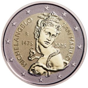 Moneda 2 euros de San Marino 2025 Michelangelo 500 º Años de la Natividad