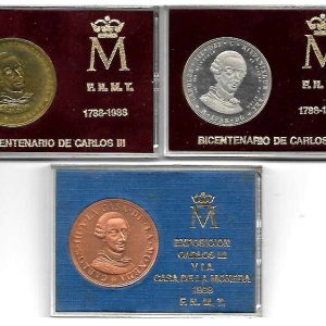 Juego 3 Medallas Bicentenario Carlos III – Plata, latón y cobre