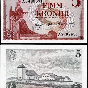 Billete Islandia 0005 kronur 1957 SC P37a PAPEL BLANCO