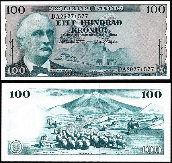 Billete Islandia 0100 kronur 1961 SC P44