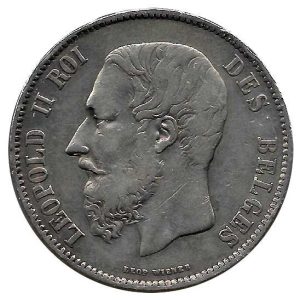 Moneda Bélgica 005 Francos 1873 MBC. Plata