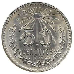 Moneda México 0,50 centavos 1939 EBC
