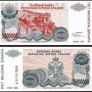 Billete Republica Serbia Krajina (Croacia)  5000000 dinara 1993