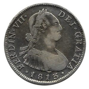 Moneda 1813. 04 Reales Fernando VII 1813.Santiago FJ (Invertida)
