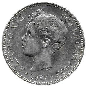Moneda Alfonso XIII 05 Pesetas 1897 *18.97 (SGV).MBC+