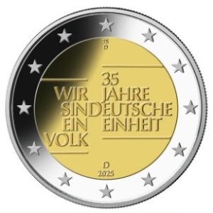Moneda 2 euros Alemania 2025 Unidad Alemana 1 Ceca