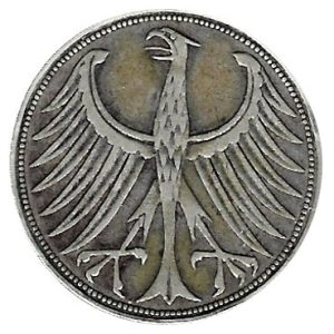 Moneda Alemania 005 Marcos. 1951 (G). MBC