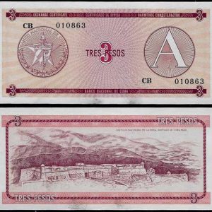 Billete Cuba 003 Pesos (Certificado Divisa) 1985 A SC