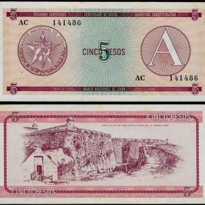 Billete Cuba 005 Pesos (Certificado Divisa) 1985 A SC