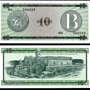 Billete Cuba 010 Pesos (Certificado Divisa) 1985 B SC