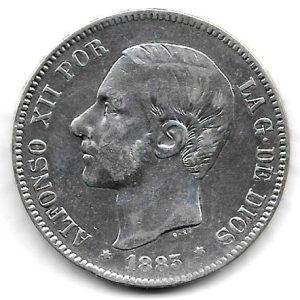 Moneda Alfonso XII 02 Pesetas 1883 *–.– (MSM). MBC