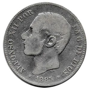 Moneda Alfonso XII 02 Pesetas 1883 *–.– (MSM). MBC-