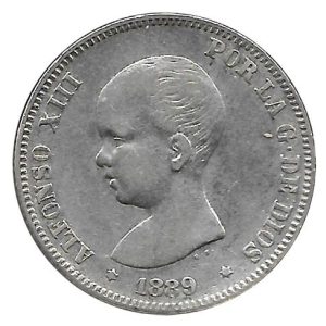Moneda Alfonso XIII 02 Pesetas 1889 *18.– (MPM) MBC