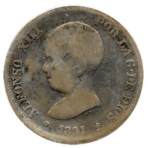 Moneda Alfonso XIII 02 Pesetas 1891 *–.– (PGM) RC