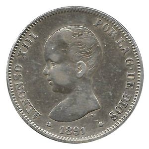 Moneda Alfonso XIII 02 Pesetas 1891 *18.91 (PGM) MBC