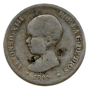 Moneda Alfonso XIII 02 Pesetas 1892 *–.– (PGM) RC