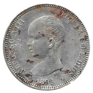 Moneda Alfonso XIII 02 Pesetas 1892 *18.92 (PGM) MBC