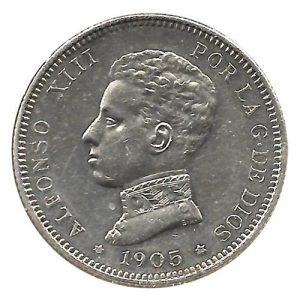 Moneda Alfonso XIII 02 Pesetas 1905 *19.05 (SMV) MBC+