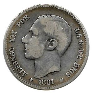Moneda Alfonso XII 01 Peseta 1881 *–.81 BC+