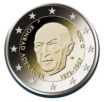 Moneda 2 euros Alemania 2026 Konrad Adenauer. 1 Ceca