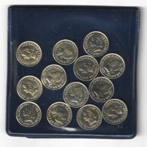 Juego de Arras. 13 monedas Plata. 10 Cent. Rep. Dominicana