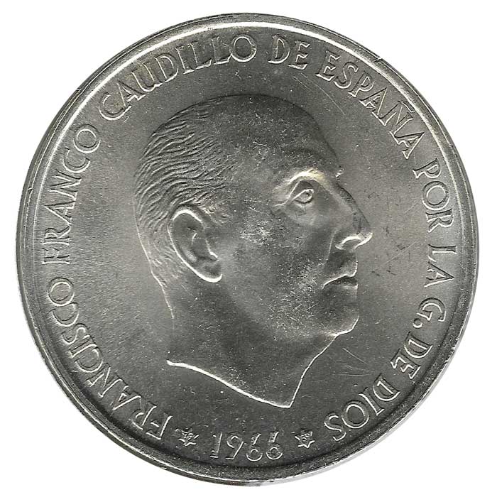 Moneda 100 pesetas 1966 *69. S/C (PALO RECTO)