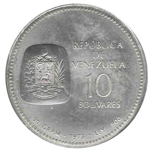 Moneda Venezuela 10 bolívares 1973 S/C-