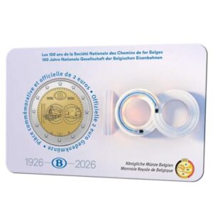 Moneda 2 euros de Belgica 2026 100 años Ferrocarril (Coincard)
