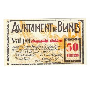 Billete Ayuntamiento Blanes 50 cent.1937 S/C