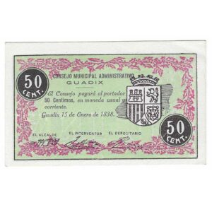 Billete Consejo Municipal Guadix 50 Cent. 1838 S/C (Error Fecha)