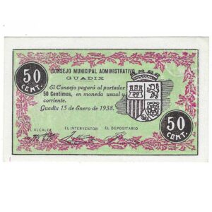 Billete Consejo Municipal Guadix 50 Cent. 1938 S/C
